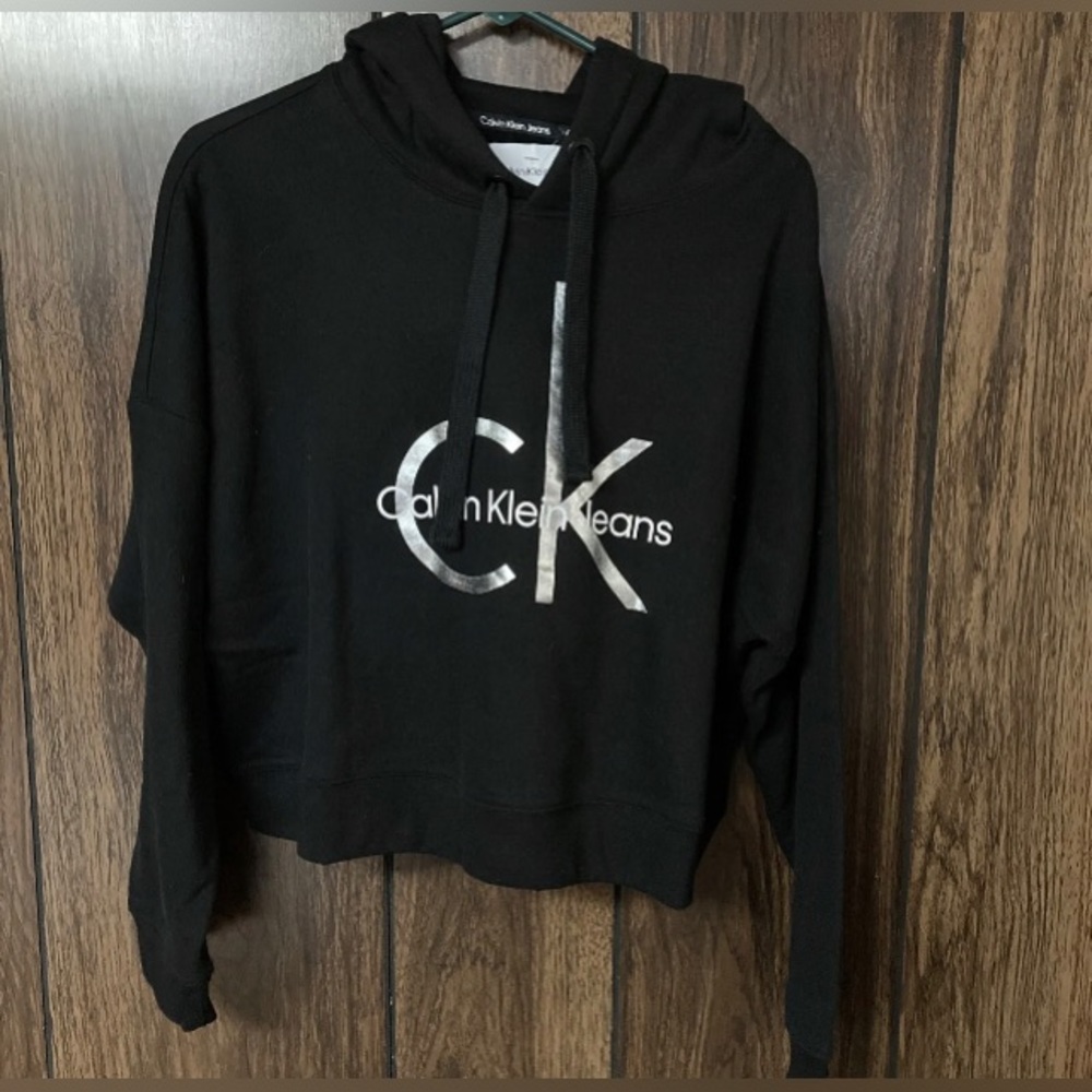 Calvin Klein Black Pullover Crop Hoodie Women’s Large NWT